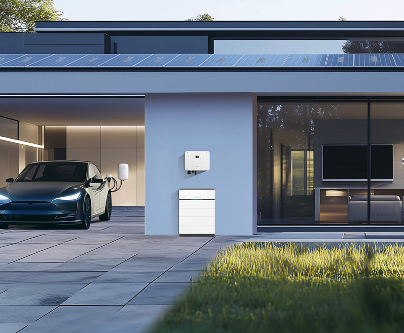 Sistem fotovoltaic rezidențial cu invertor hibrid, baterie de stocare și stație de încărcare pentru vehicul electric